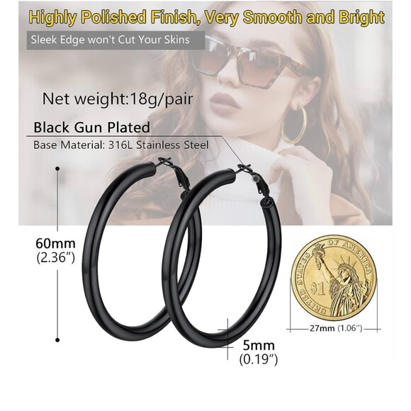 PROSTEEL BLACK HOOP EARRINGS - Picture 4 of 4